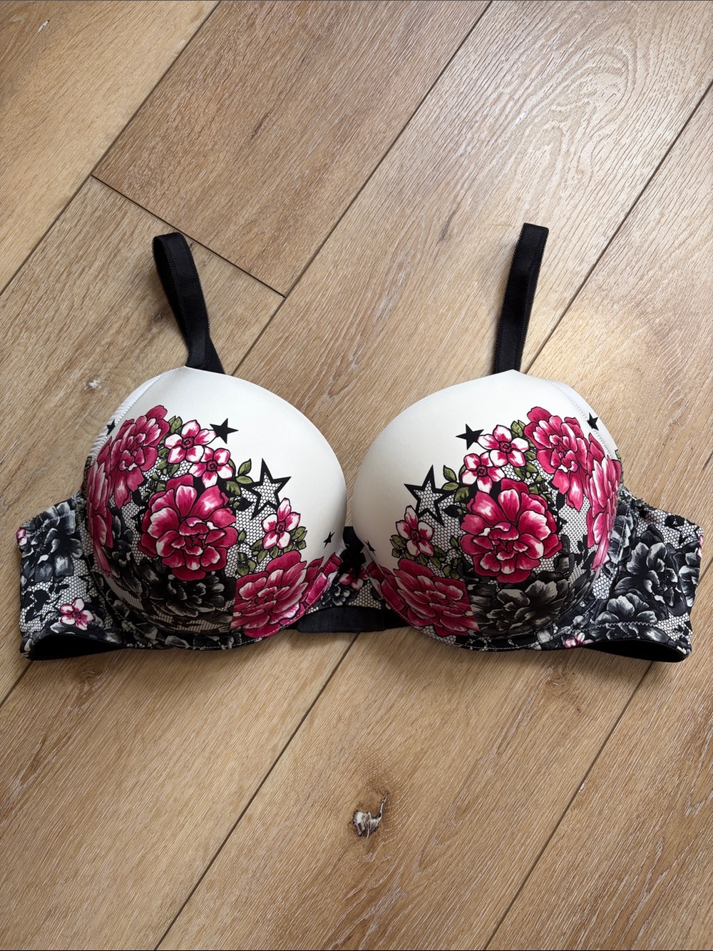Torrid Curve Women Bra 46C Black White Floral Push Up Underwired